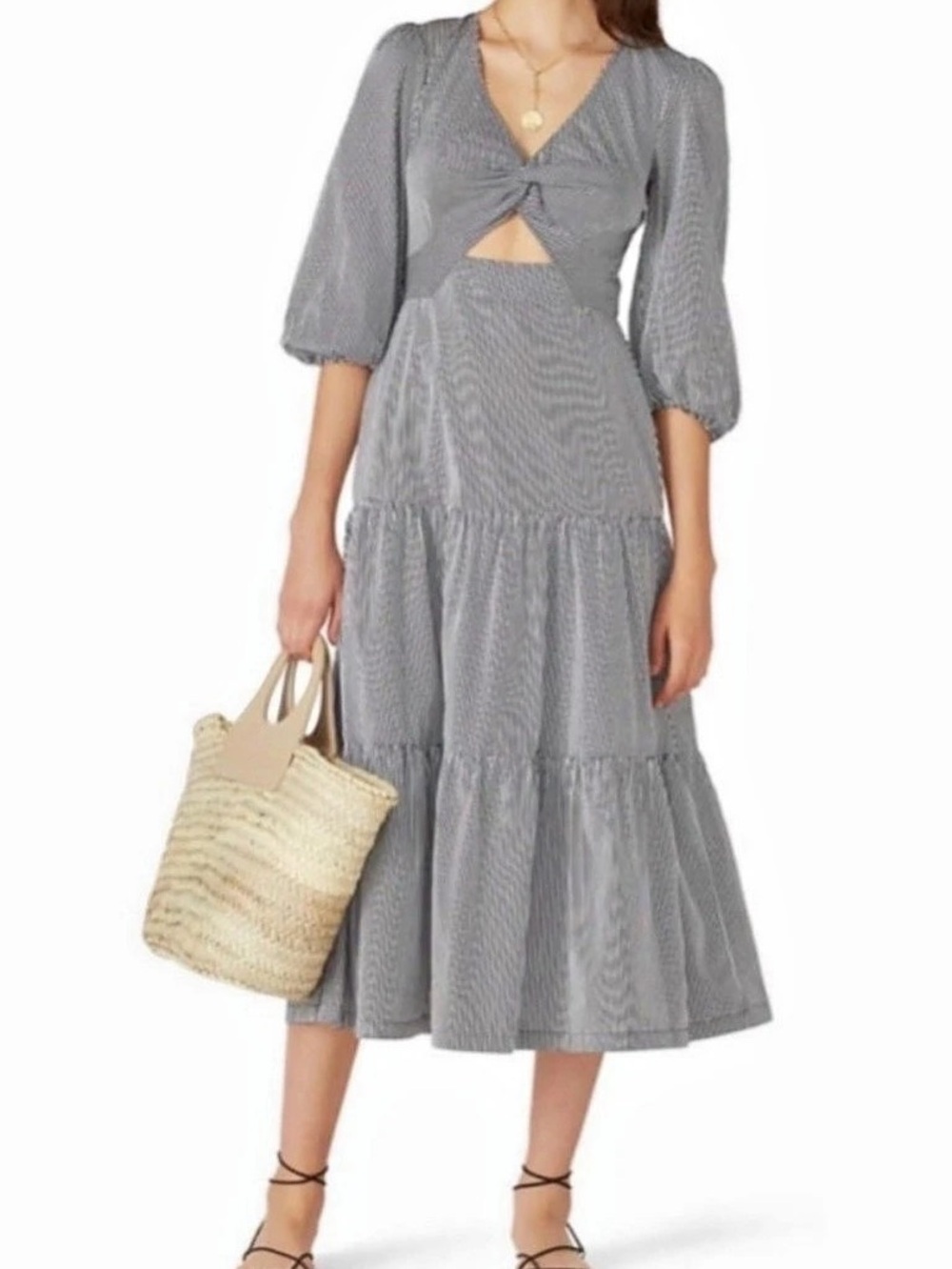 Parker Marzia Striped Cutout Midi Dress Black & White Size 2